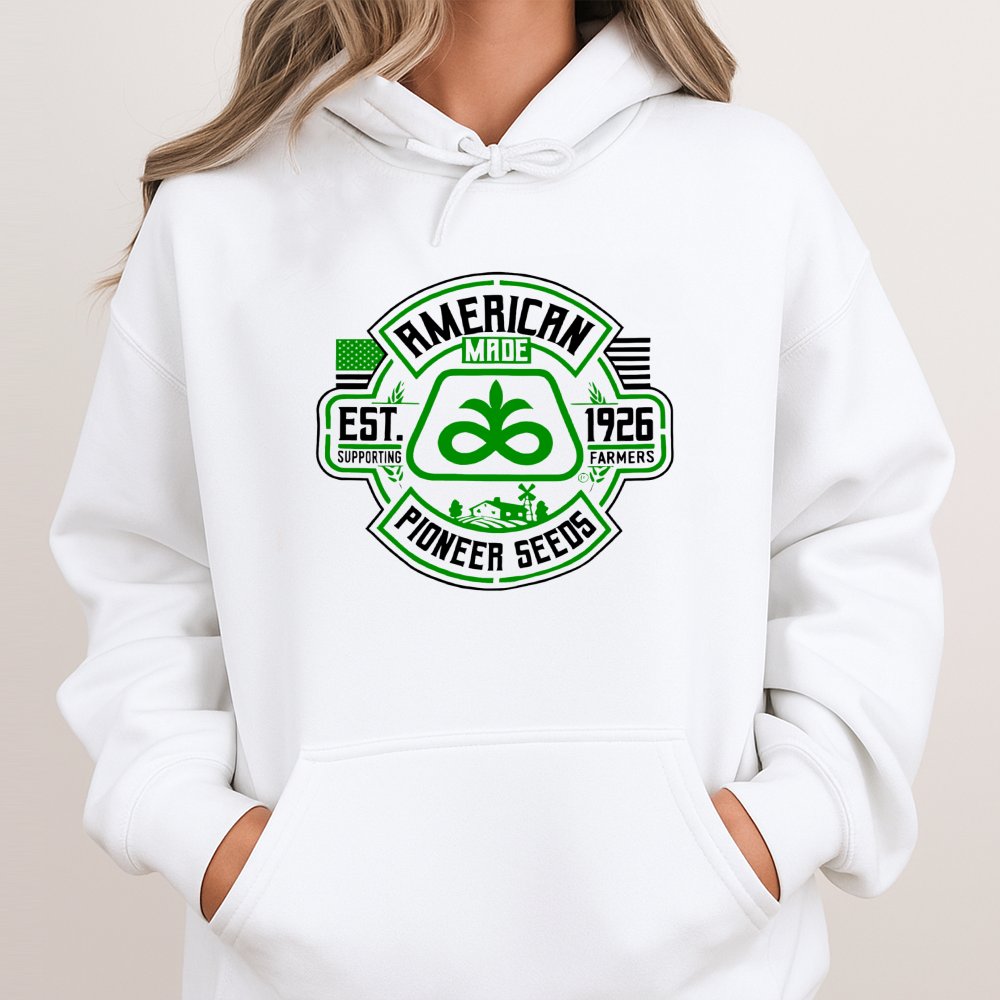 Pioneer Seeds Graphic Hoodie | American Made Agriculture Design | Premium Cotton Blend | Gift For Farmer And Agricultural Sup