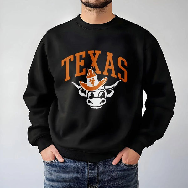 Texas Longhorn Sweatshirt | Retro Cowboy Bull Graphic | Premium Cotton Blend Crewneck | College Football Fan Gift for Men and