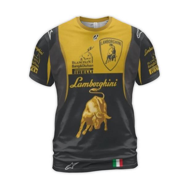 Lamborghini Squadra Corse 3D T-Shirt | Raging Bull Graphic Print | Premium Jersey Polyester Spandex | Gift for Sports Car Ent