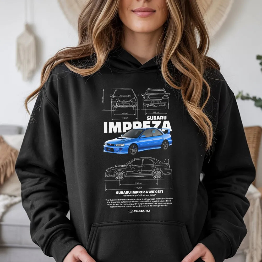 JDM Rally Car Hoodie | Subaru Impreza WRX STi Blueprint Graphic | Premium Cotton Blend | Gift For Car Enthusiast Men Women