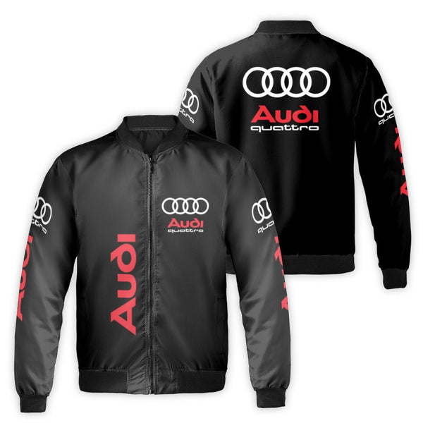 Audi Quattro Bomber Jacket | Performance Car Enthusiast Streetwear | Durable Nylon Shell | Premium Gift for Automotive Fans