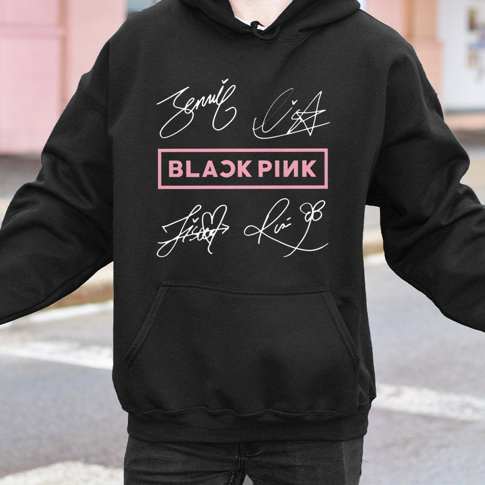 Kpop Fan Hoodie | Blackpink Signature Autograph Design | Premium Cotton Blend | Gift for Blink Fans and Music Lovers