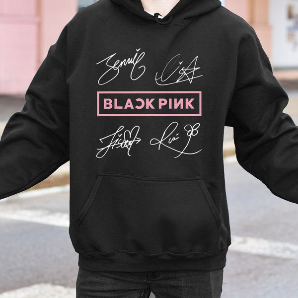 Kpop Fan Hoodie | Blackpink Signature Autograph Design | Premium Cotton Blend | Gift for Blink Fans and Music Lovers