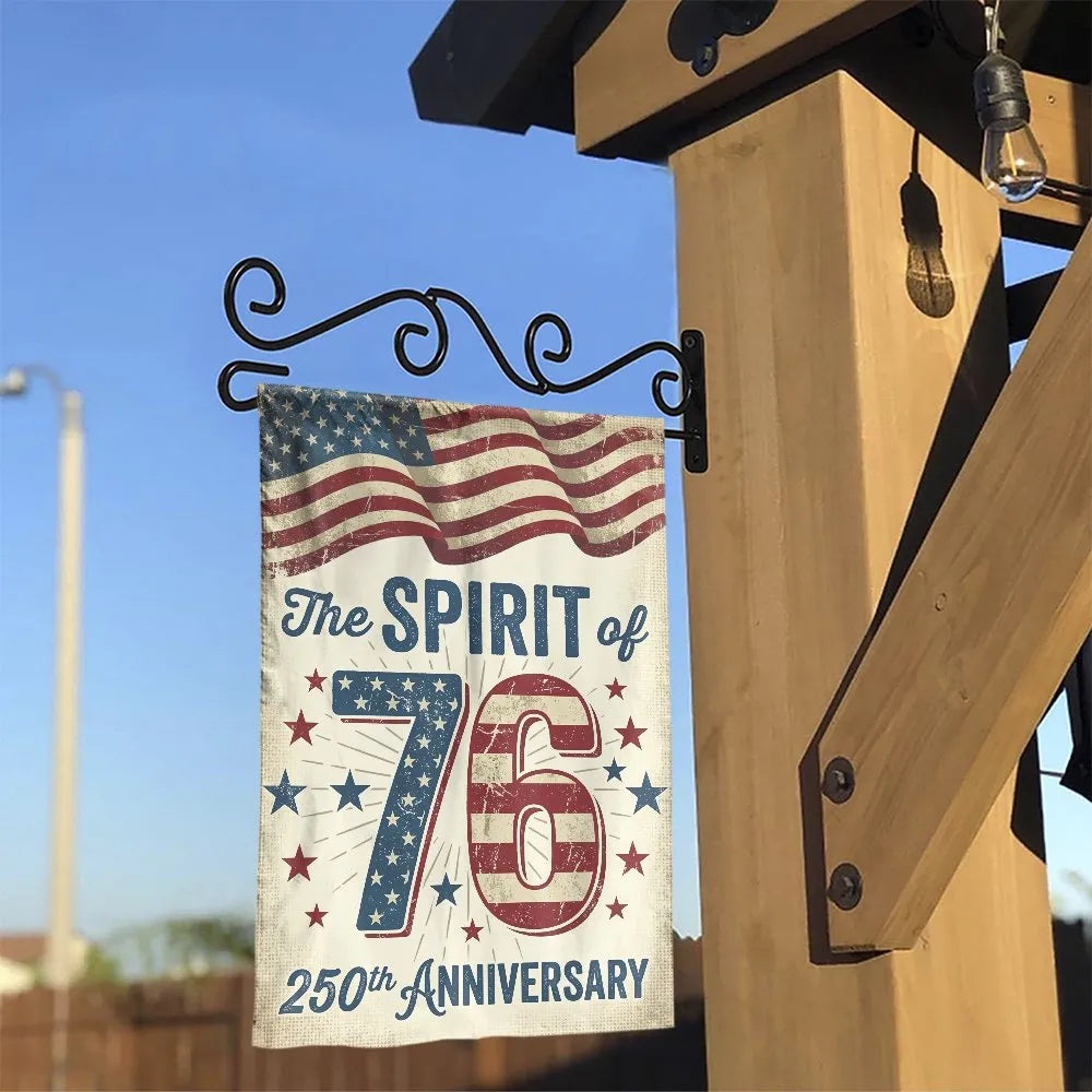 Spirit of 76 Patriotic Garden Flag | Vintage USA 250th Anniversary Distressed Design | Double-Sided Weather Resistant Polyest