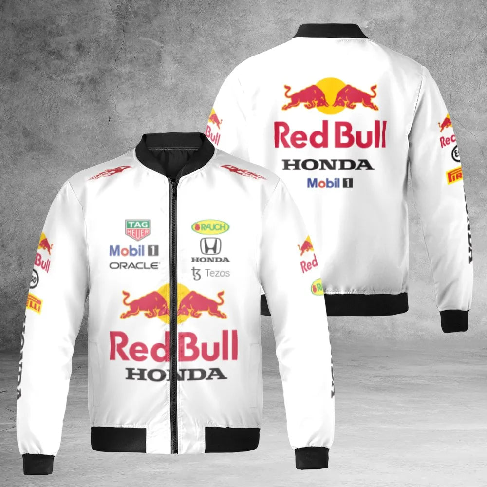 Formula 1 Racing Bomber Jacket | Red Bull Honda Inspired Graphic | Durable Nylon Streetwear | Unisex Fan Gift for Motorsport 