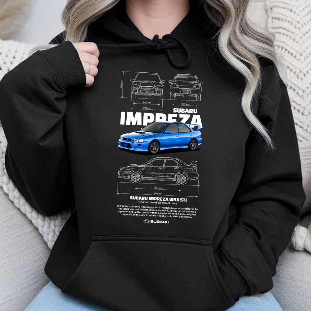 JDM Rally Car Hoodie | Subaru Impreza WRX STi Blueprint Graphic | Premium Cotton Blend | Gift For Car Enthusiast Men Women