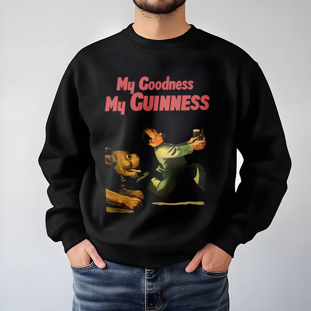 Guinness Sweatshirt | Vintage My Goodness My Guinness Advertising Graphic | Soft Cotton Blend Unisex Pullover | Retro Beer Lo