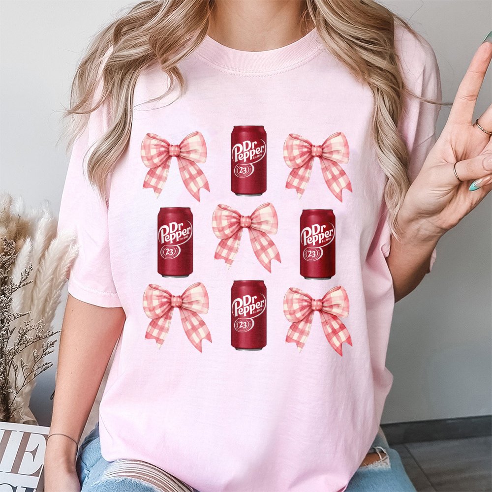 Soda Can And Pink Bow T-Shirt | Coquette Aesthetic Graphic Print | Soft 100% Cotton Premium Tee | Trendy Gift For Soda Lovers