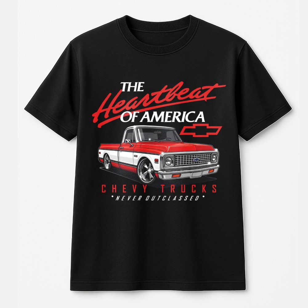 Vintage Chevy Truck T-Shirt | Classic Heartbeat Of America Graphic | Premium 100% Cotton Tee | Gift For Truck Enthusiasts And