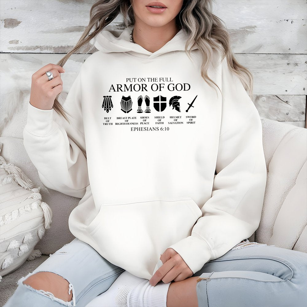 Armor of God Hoodie | Ephesians 6:10 Bible Verse Graphic | Premium Cotton Blend | Christian Gift for Men and Women