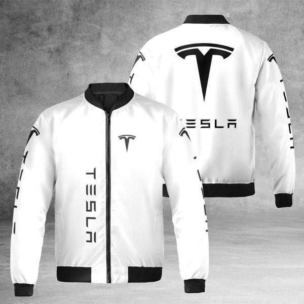 Electric Car Enthusiast Bomber Jacket | Minimalist Logo Graphic Print | Durable Nylon Shell | Premium Streetwear Gift for Tes