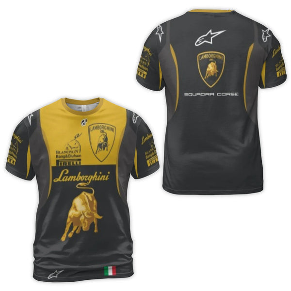Lamborghini Squadra Corse 3D T-Shirt | Raging Bull Graphic Print | Premium Jersey Polyester Spandex | Gift for Sports Car Ent