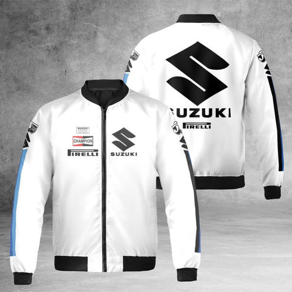 Suzuki Racing Bomber Jacket | Motorcycle Team Logo Print | Durable Nylon Shell Streetwear | Premium Gift for Motorsport Fans