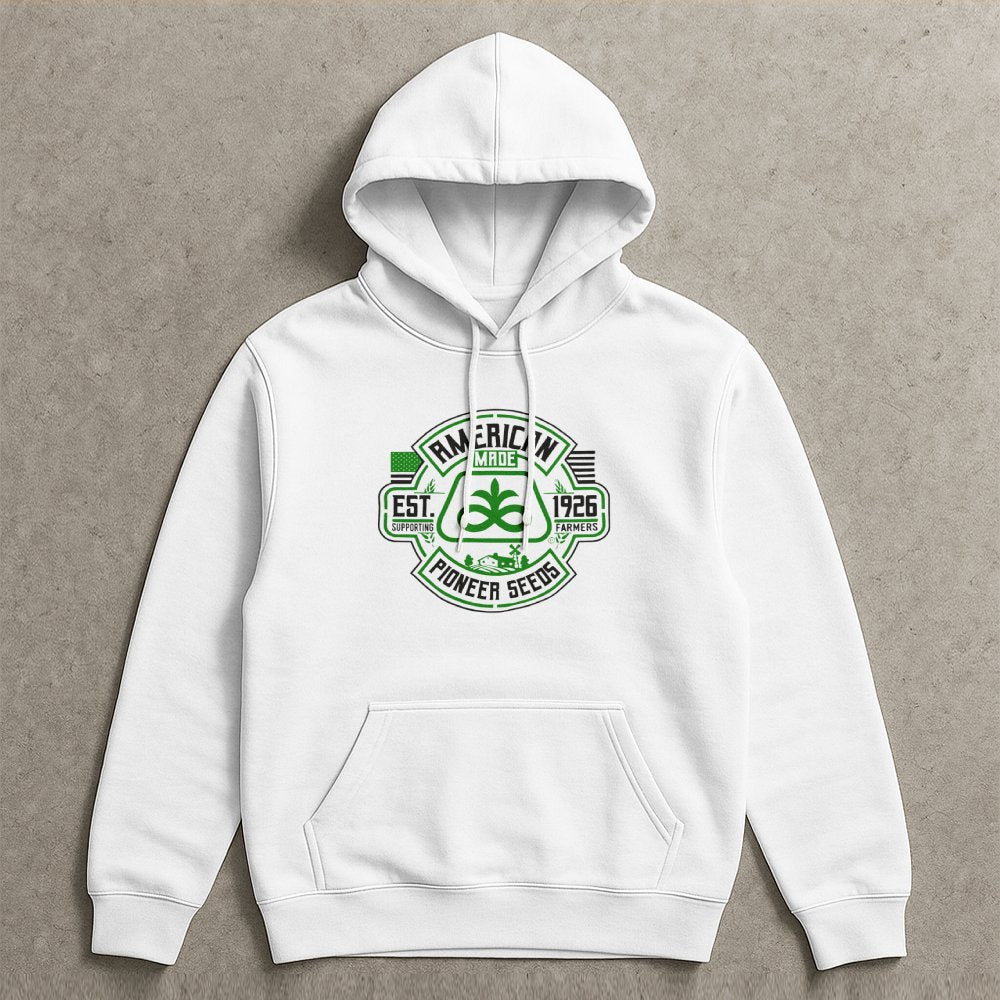 Pioneer Seeds Graphic Hoodie | American Made Agriculture Design | Premium Cotton Blend | Gift For Farmer And Agricultural Sup