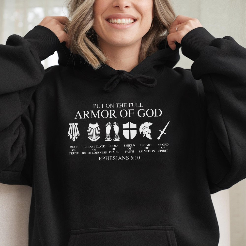 Armor of God Hoodie | Ephesians 6:10 Bible Verse Graphic | Premium Cotton Blend | Christian Gift for Men and Women