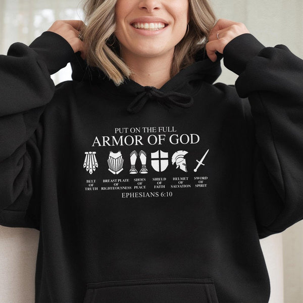 Armor of God Hoodie | Ephesians 6:10 Bible Verse Graphic | Premium Cotton Blend | Christian Gift for Men and Women