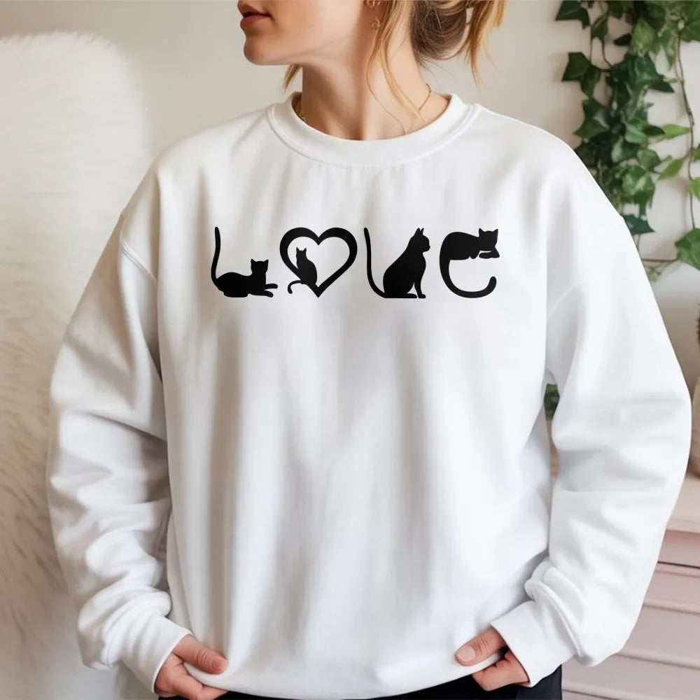 Cat Love Sweatshirt | Minimalist Cat Silhouette Graphic | Premium Cotton Blend | Gift for Cat Mom and Pet Lovers