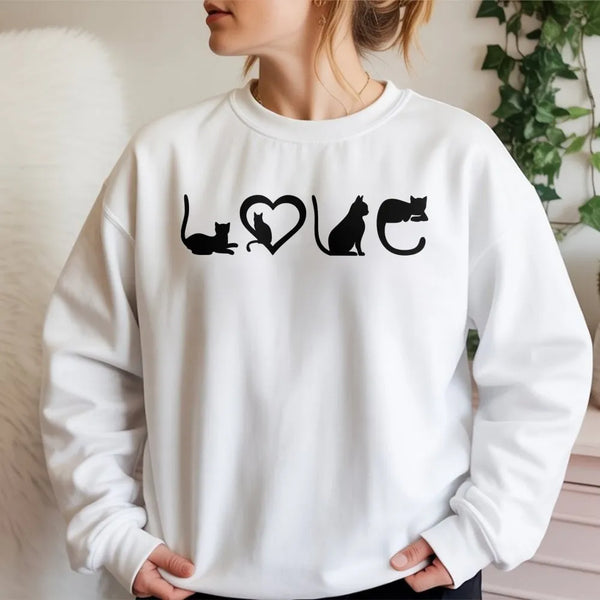 Cat Love Sweatshirt | Minimalist Cat Silhouette Graphic | Premium Cotton Blend | Gift for Cat Mom and Pet Lovers