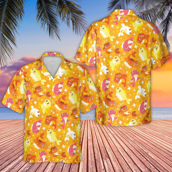 Sushi Fish Print Hawaiian Shirt | Fun Cartoon Anime Style Pattern | Lightweight Woven Polyester | Summer Vacation Beach Gift 