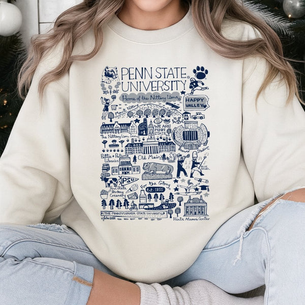 Penn State University Sweatshirt | Julia Gash Campus Map Illustration | Premium Cotton-Blend Graphic Pullover | Gift for Penn