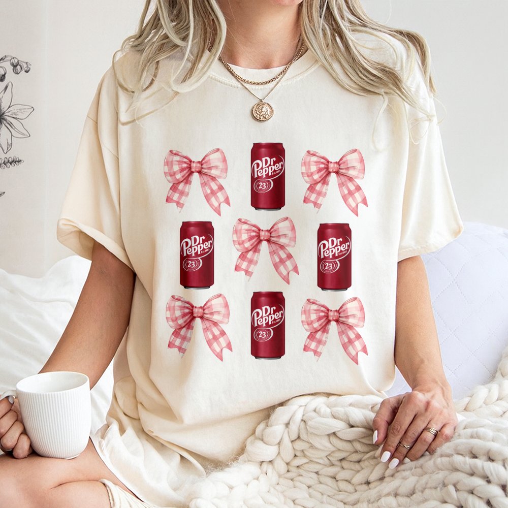 Soda Can And Pink Bow T-Shirt | Coquette Aesthetic Graphic Print | Soft 100% Cotton Premium Tee | Trendy Gift For Soda Lovers