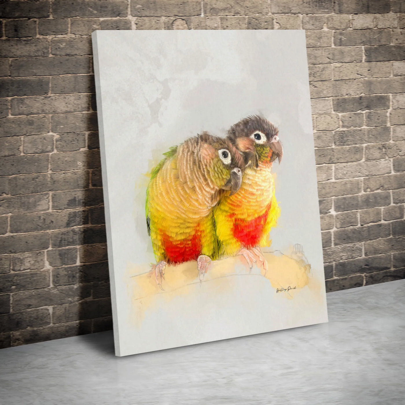 Green-Cheeked Conure Canvas Art | Watercolor Bird Couple Painting | 1.25-Inch Premium Gallery Profile | Parrot Lover Home Dec