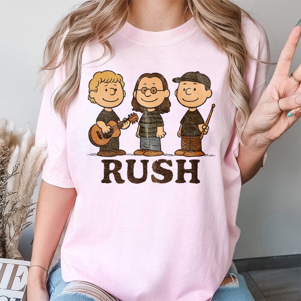 Rush Band T-Shirt | Cartoon Character Style Retro Graphic Tee | Premium 100% Cotton | Rock Music Fan Gift for Men and Women