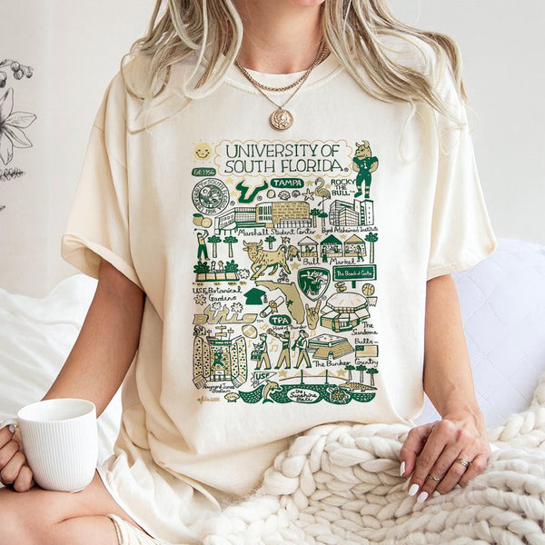 University of South Florida T-Shirt | USF Campus Map & Rocky the Bull Graphic | 100% Cotton Premium Tee | Tampa Bulls Fan Gif
