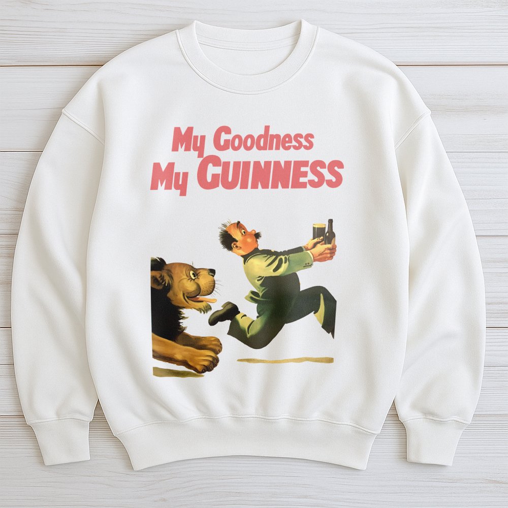 Guinness Sweatshirt | Vintage My Goodness My Guinness Advertising Graphic | Soft Cotton Blend Unisex Pullover | Retro Beer Lo