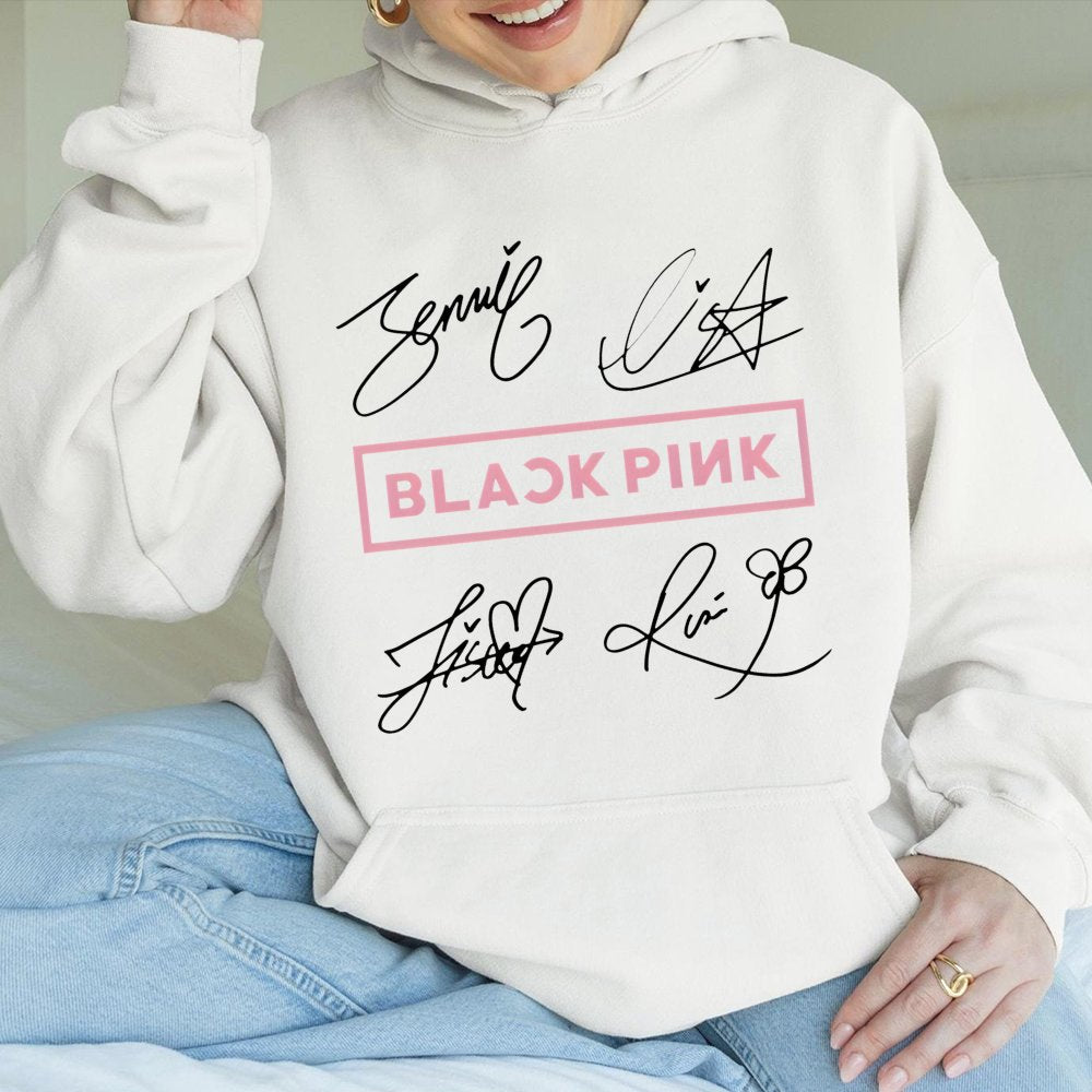 Kpop Fan Hoodie | Blackpink Signature Autograph Design | Premium Cotton Blend | Gift for Blink Fans and Music Lovers