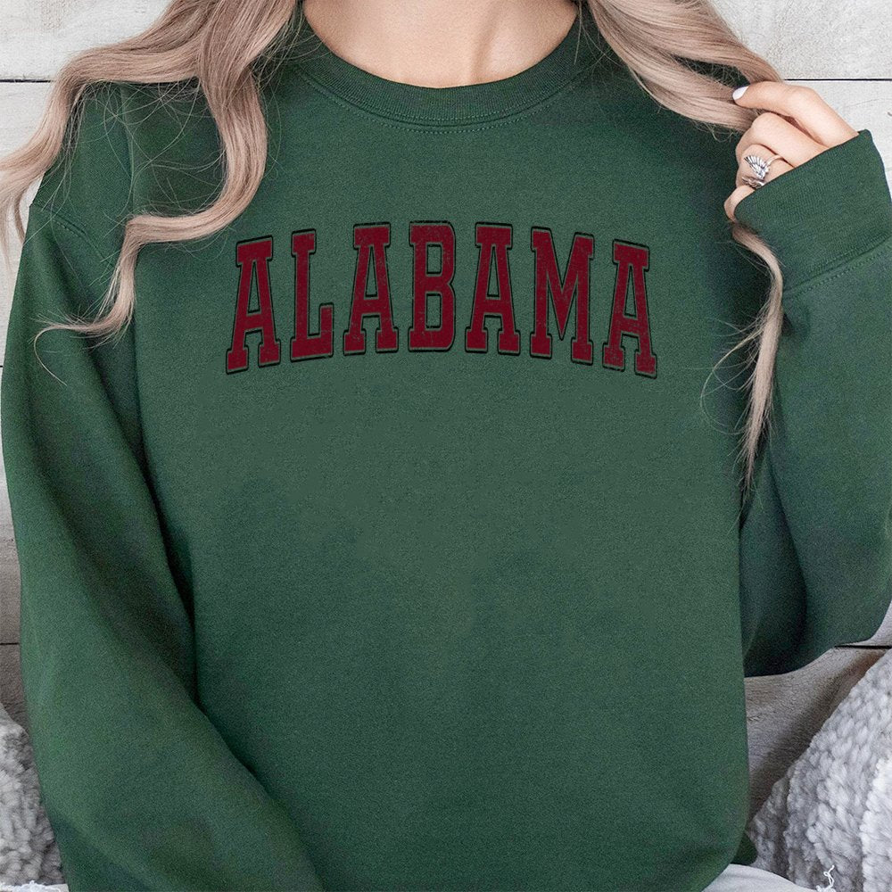 Alabama Sweatshirt | Distressed Collegiate Varsity Font | Premium Cotton Blend | Unisex Crewneck Gift for Students and Alumni