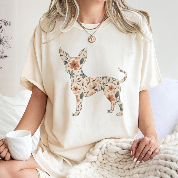 Floral Chihuahua T-Shirt | Wildflower Dog Art Graphic Tee | 100% Premium Cotton | Cute Gift for Dog Mom and Chihuahua Lovers