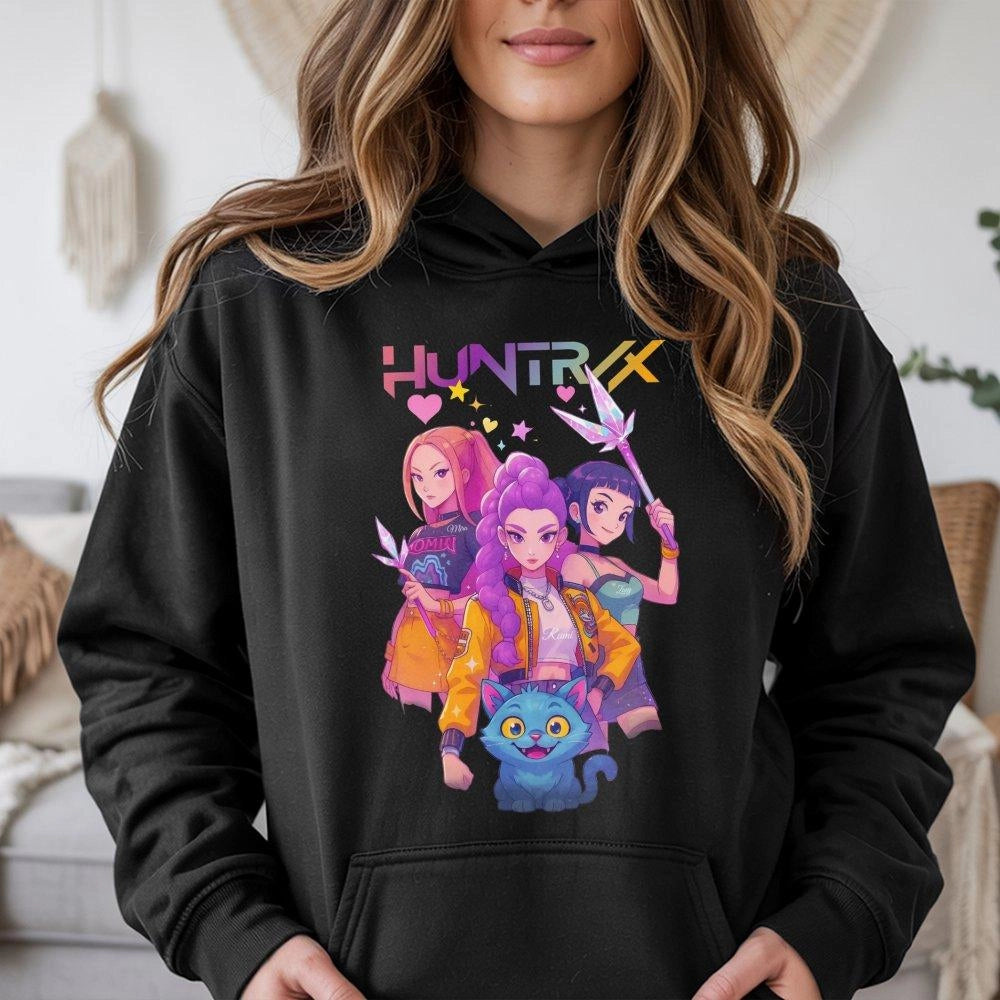 Anime Girl Hoodie | Huntrix Magical Warrior Graphic | Premium Cotton Blend Streetwear | Aesthetic Kawaii Gift For Teens And A