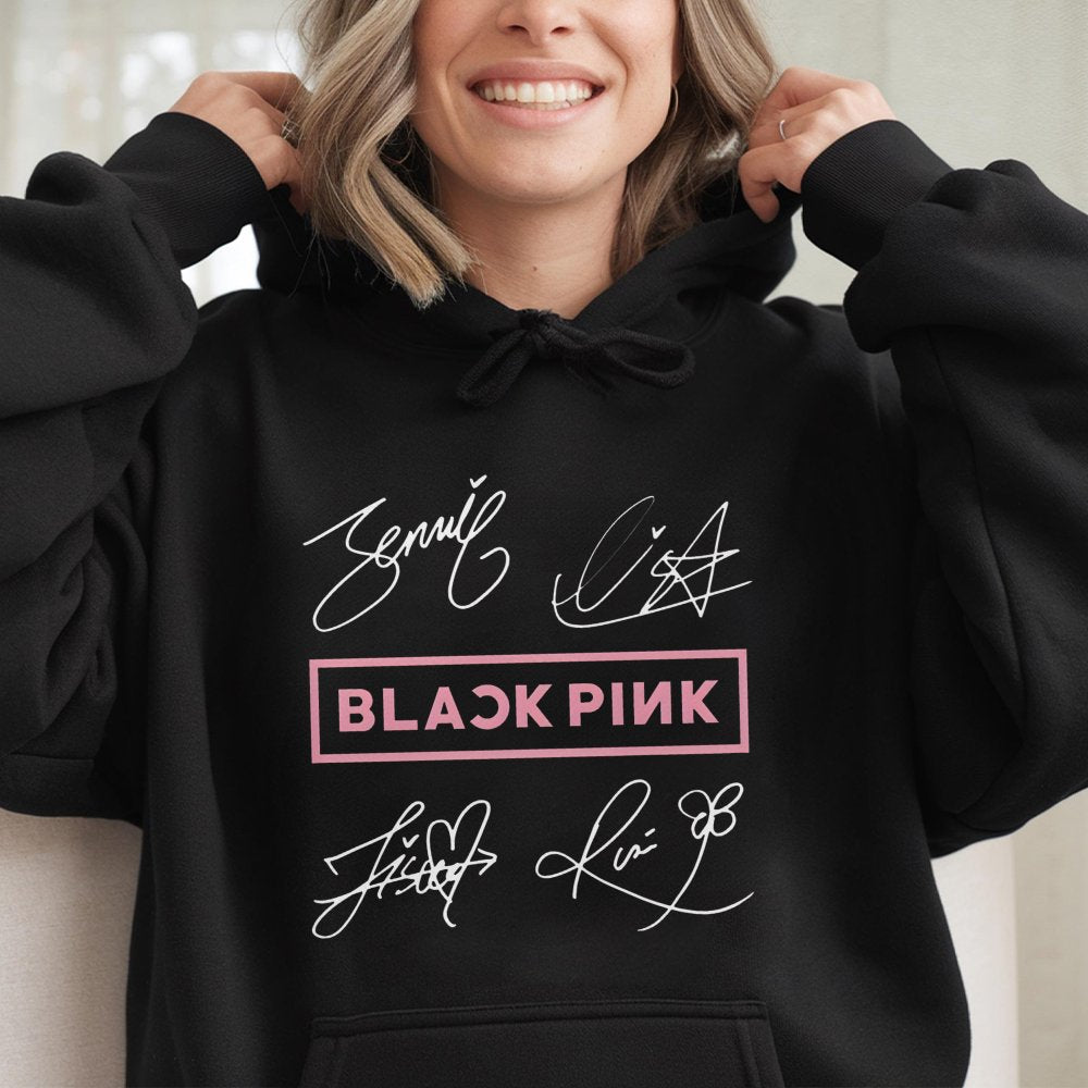 Kpop Fan Hoodie | Blackpink Signature Autograph Design | Premium Cotton Blend | Gift for Blink Fans and Music Lovers