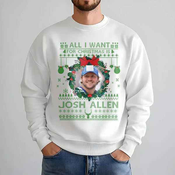 Josh Allen Ugly Christmas Sweatshirt | Funny Football Holiday Graphic | Premium Cotton Blend | Gift For Buffalo Bills Fan