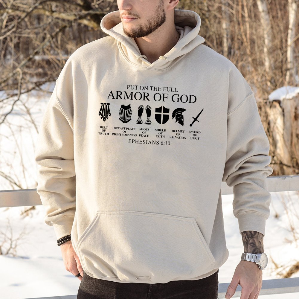 Armor of God Hoodie | Ephesians 6:10 Bible Verse Graphic | Premium Cotton Blend | Christian Gift for Men and Women