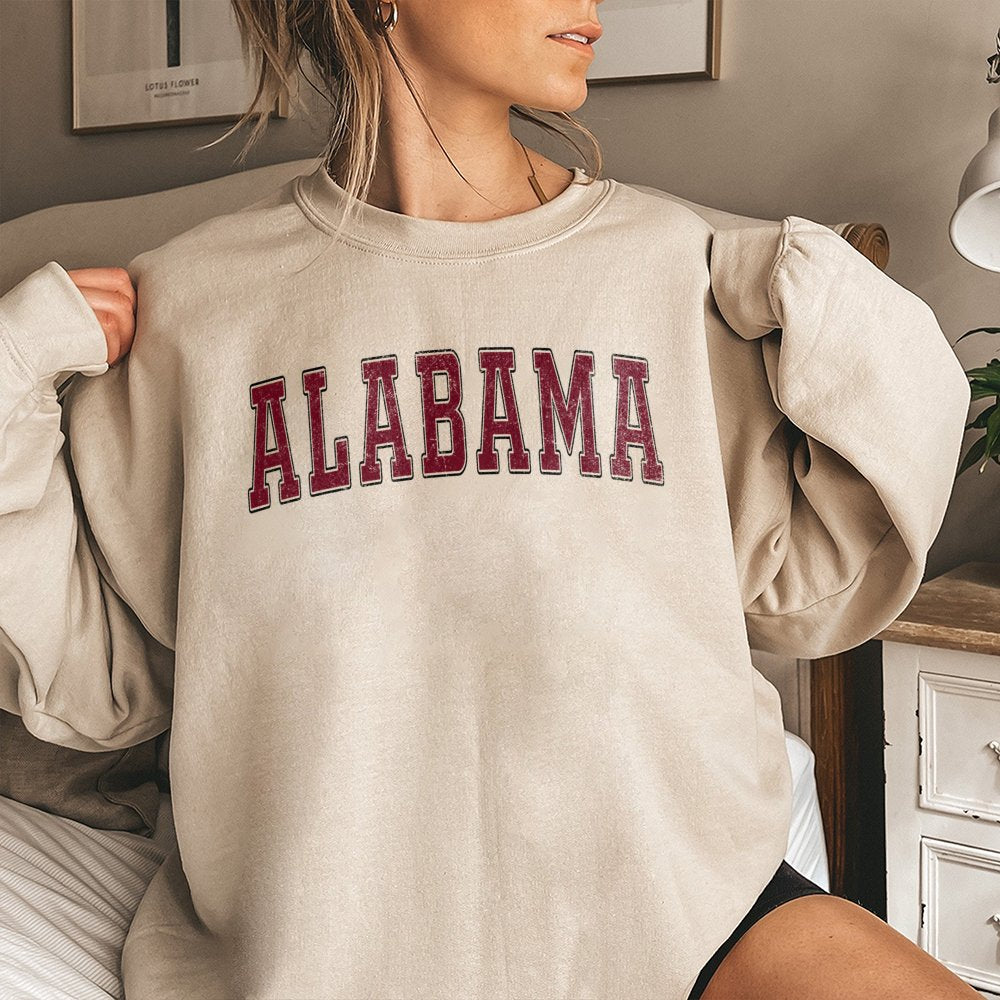 Alabama Sweatshirt | Distressed Collegiate Varsity Font | Premium Cotton Blend | Unisex Crewneck Gift for Students and Alumni