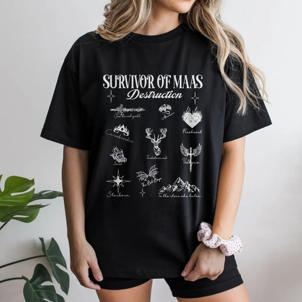 Survivor Of Maas Destruction T-Shirt | Fantasy Book Lover Aesthetic Apparel | Premium 100% Cotton Tee | Gift for ACOTAR and T