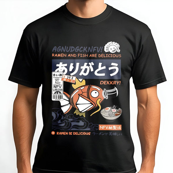 Japanese Ramen Fish Graphic T-Shirt | Retro Anime Food Aesthetic Print | Premium Soft Cotton Tee | Unique Gift For Manga & Ga