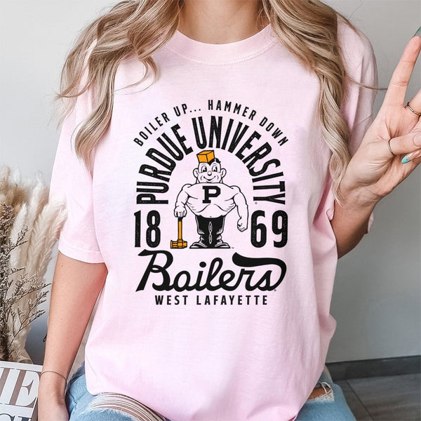 Purdue University T-Shirt | Boiler Up Hammer Down Mascot Graphic | 100% Cotton Premium Unisex Tee | Gift for Purdue Alumni an