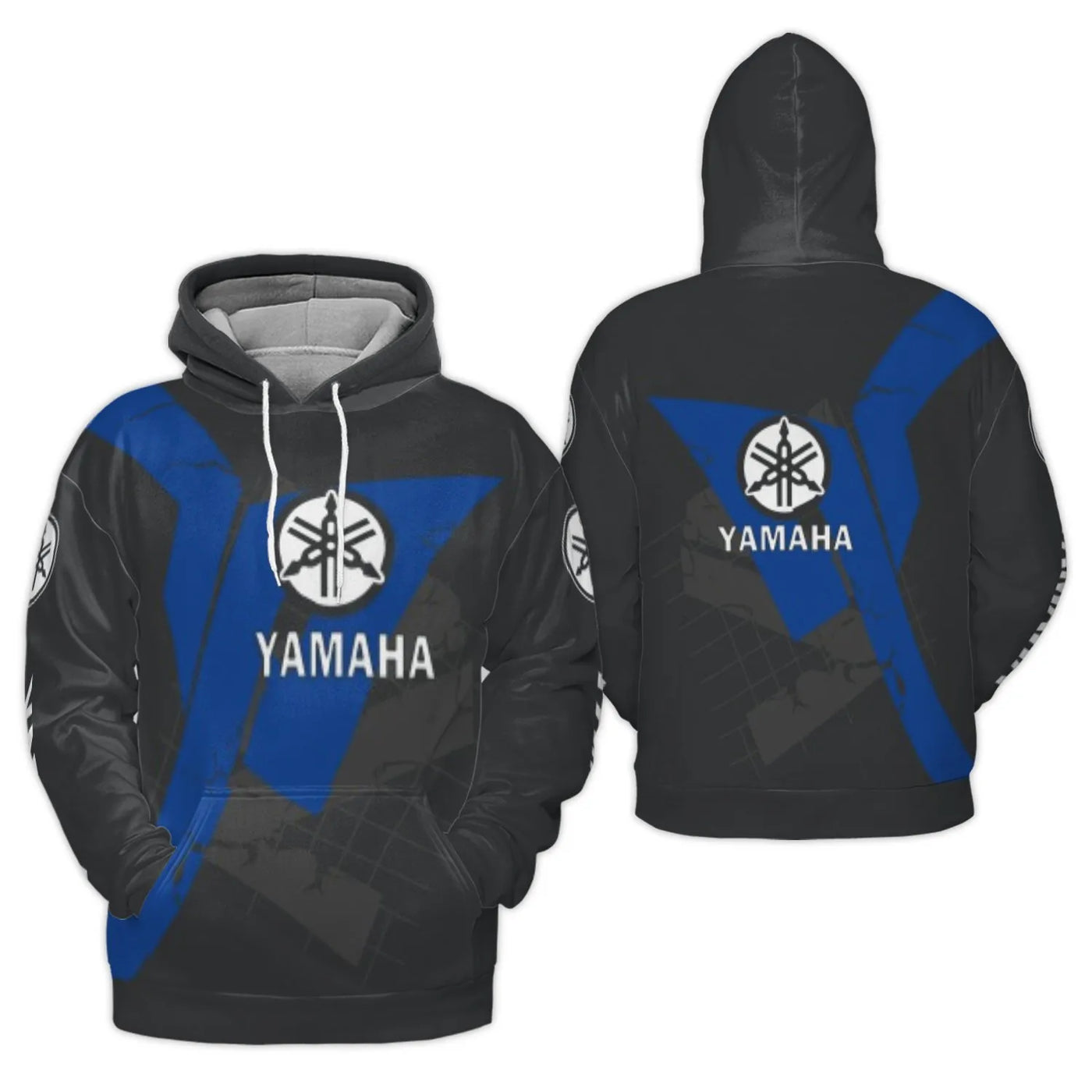 Motorcycle Racing Hoodie | Blue and Black Yamaha Graphic Print | Soft Brushed Fleece Polyester | Unisex Premium Gift for Bike