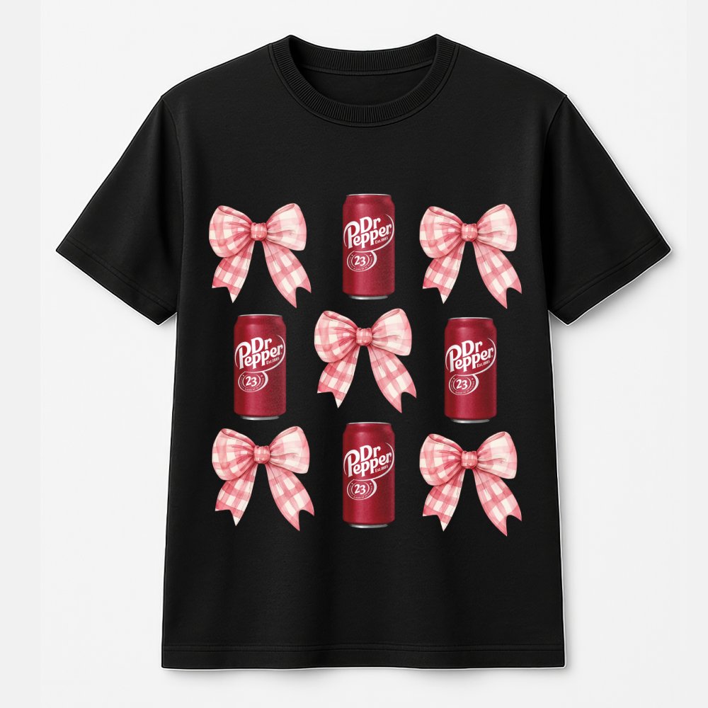 Soda Can And Pink Bow T-Shirt | Coquette Aesthetic Graphic Print | Soft 100% Cotton Premium Tee | Trendy Gift For Soda Lovers