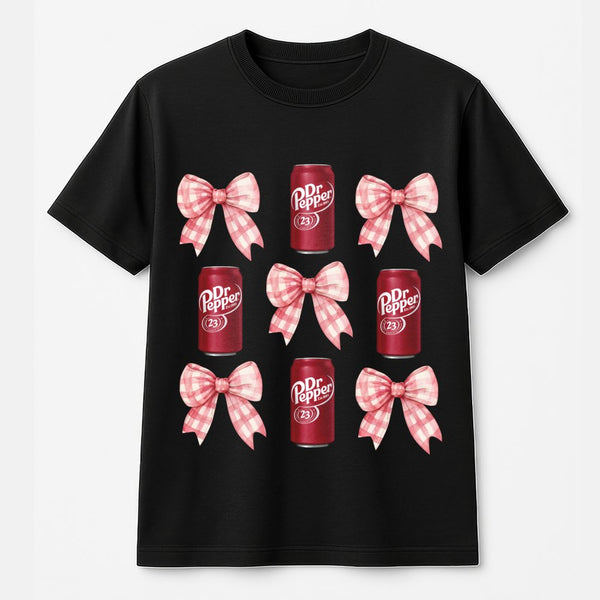 Soda Can And Pink Bow T-Shirt | Coquette Aesthetic Graphic Print | Soft 100% Cotton Premium Tee | Trendy Gift For Soda Lovers