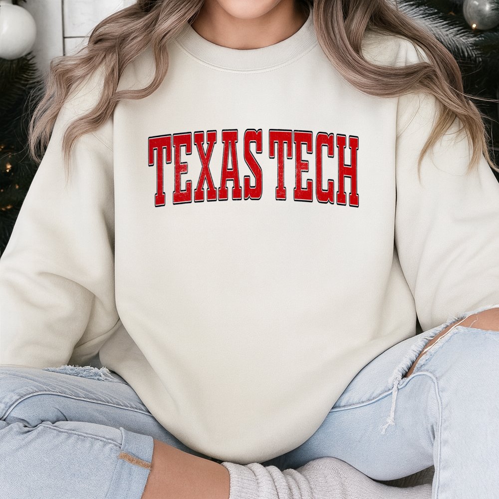 Texas Tech University Sweatshirt | Distressed Varsity Lettering | Premium Cotton Blend Fleece | Cozy College Apparel for Stud