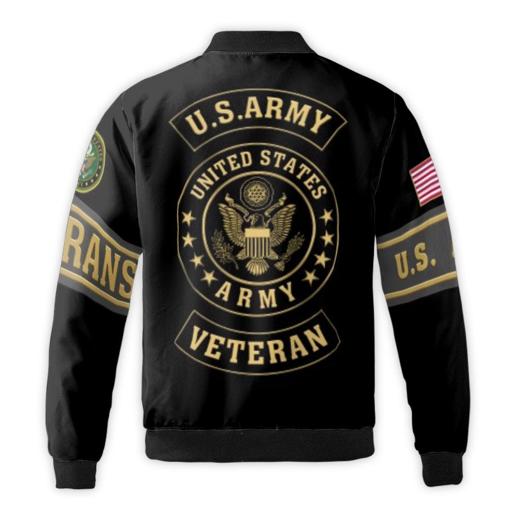 US Army Veteran Bomber Jacket | Patriotic Eagle & American Flag Print | Durable Nylon Shell | Premium Military Pride Gift for