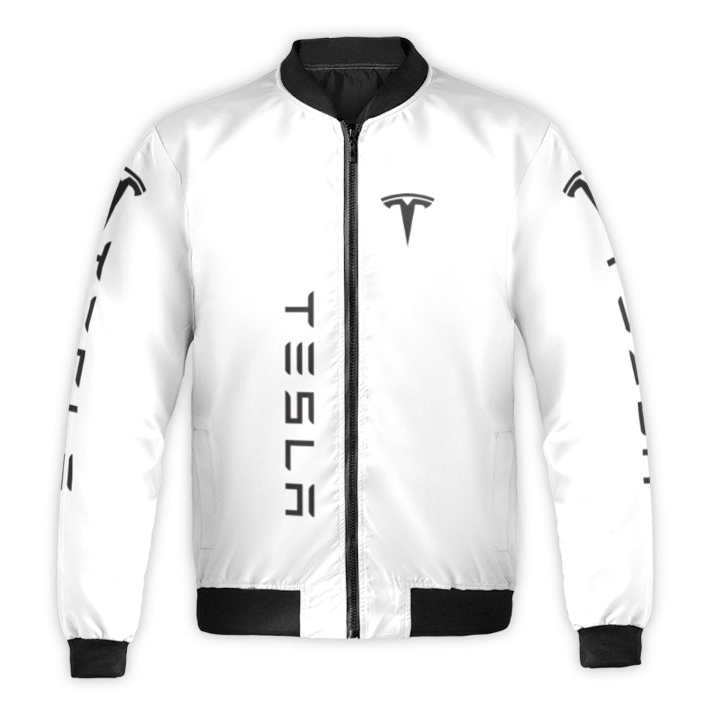 Electric Car Enthusiast Bomber Jacket | Minimalist Logo Graphic Print | Durable Nylon Shell | Premium Streetwear Gift for Tes