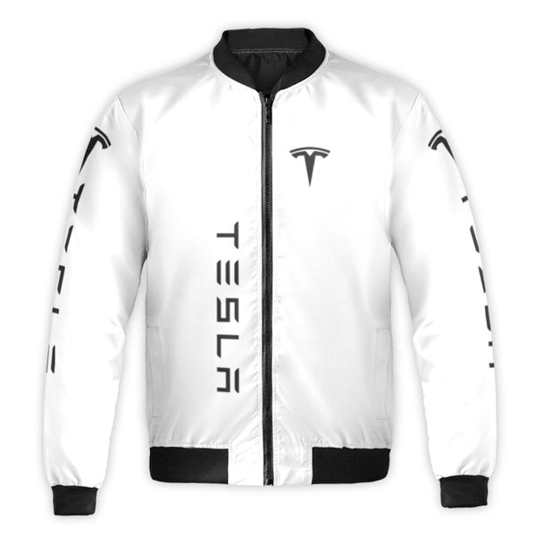 Electric Car Enthusiast Bomber Jacket | Minimalist Logo Graphic Print | Durable Nylon Shell | Premium Streetwear Gift for Tes