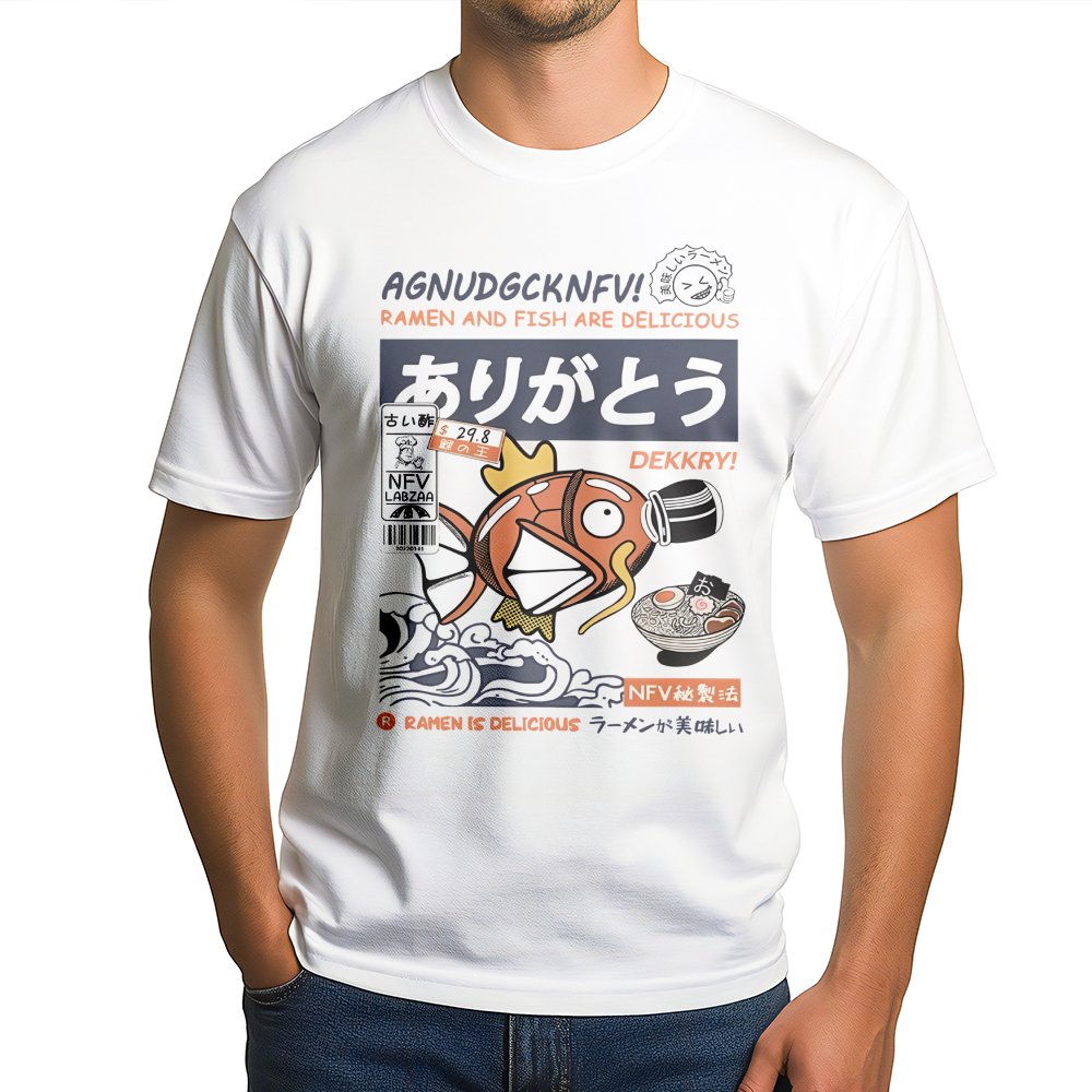 Japanese Ramen Fish Graphic T-Shirt | Retro Anime Food Aesthetic Print | Premium Soft Cotton Tee | Unique Gift For Manga & Ga