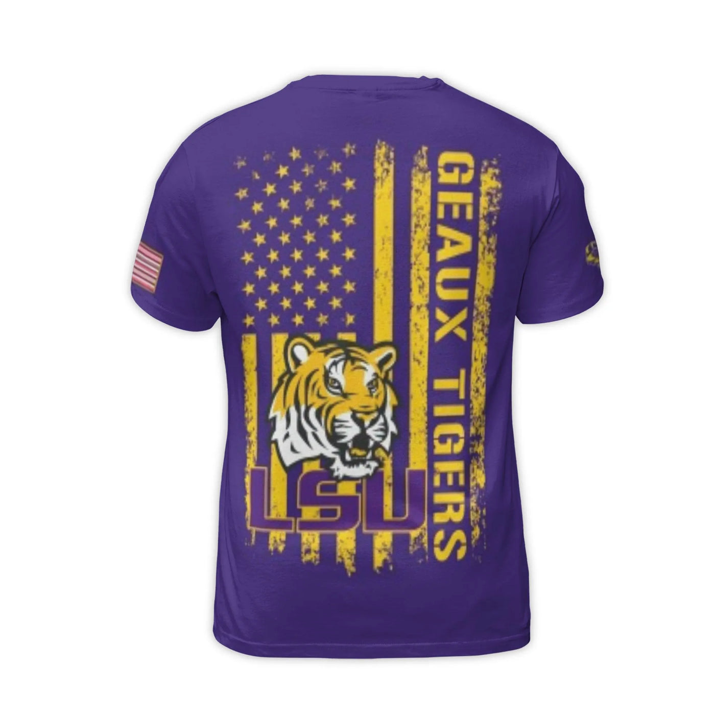 LSU Tigers T-Shirt | Geaux Tigers Distressed American Flag Graphic | Premium Polyester Jersey | College Football Fan Gift