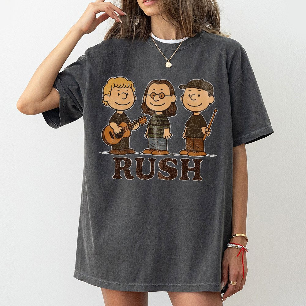 Rush Band T-Shirt | Cartoon Character Style Retro Graphic Tee | Premium 100% Cotton | Rock Music Fan Gift for Men and Women